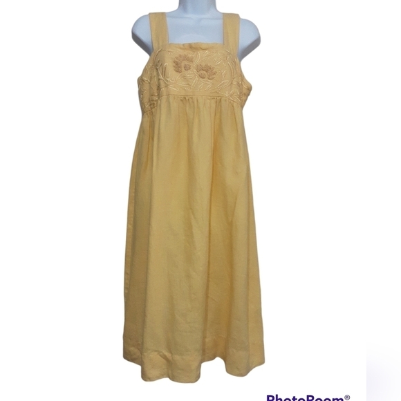 Style and co women casual linen maxi yellow embroidered 10 lagenlook y2k retro - Picture 1 of 9